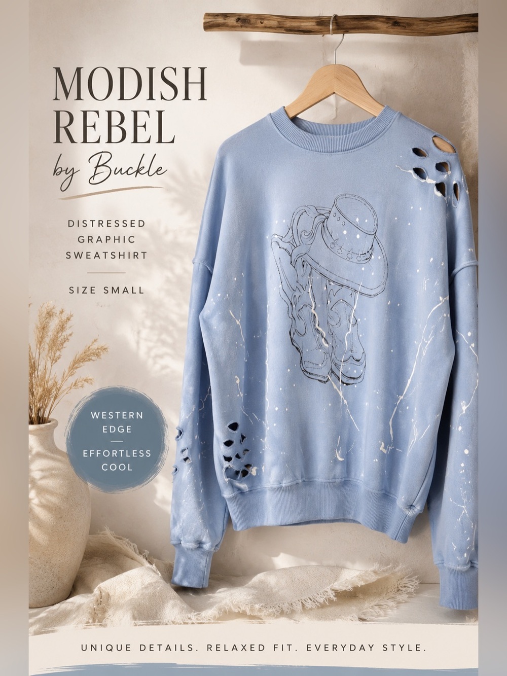 Modish Rebel by Buckle Distressed Graphic Sweatshirt Size Small